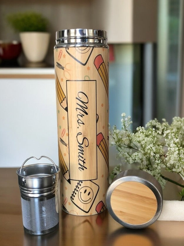 Personalized Bamboo Teacher Appreciation Thermos