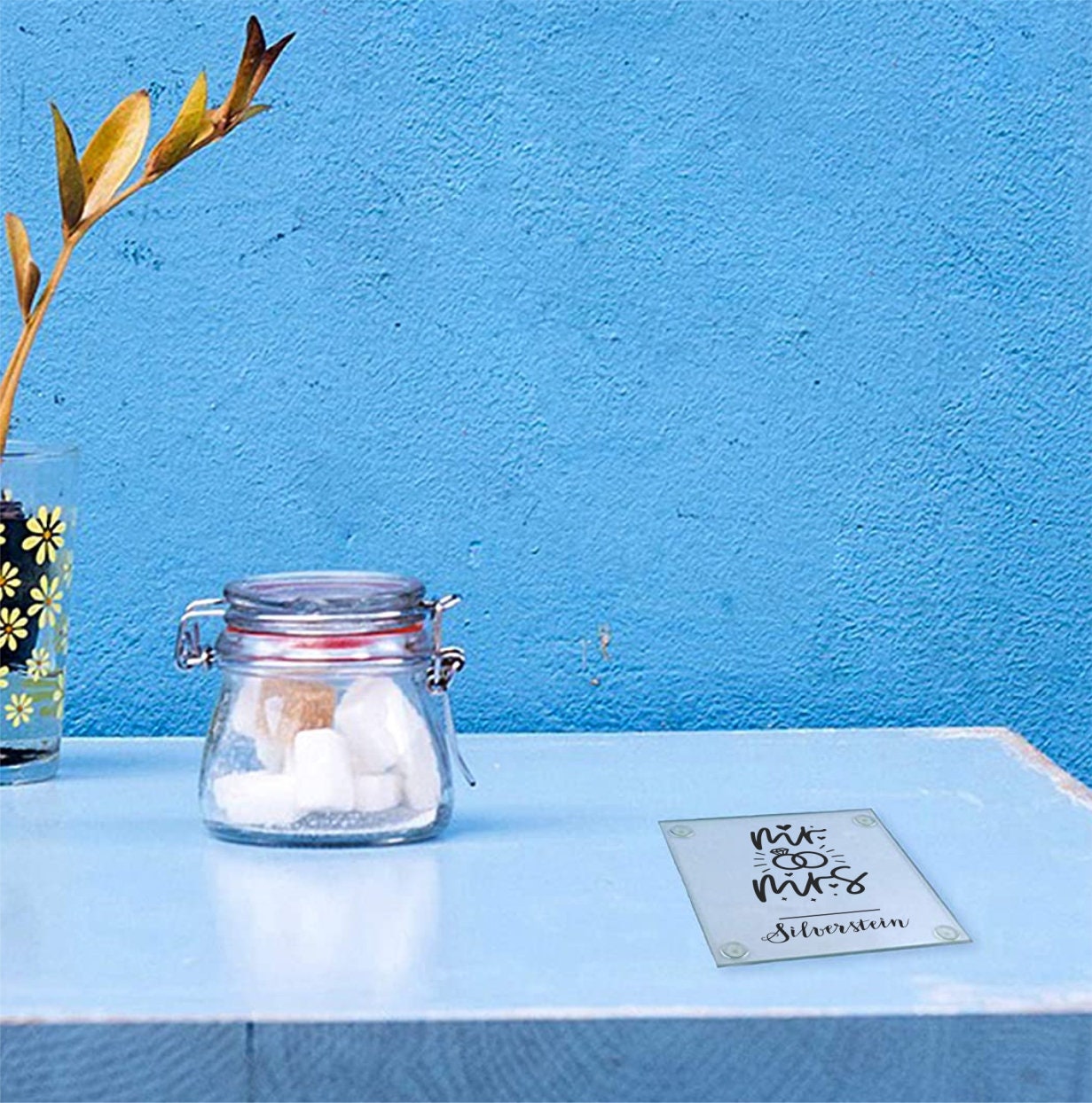 Monogrammed Mr & Mrs Glass Coaster Set, Personalized Wedding Coasters, Personalized printed Glass Coaster Set