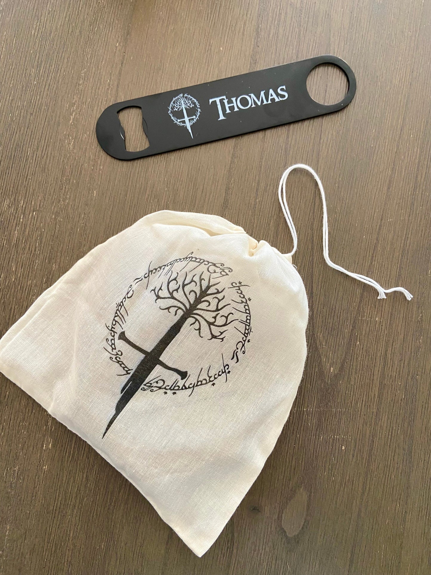 LOTR Inspired Full Color Coaster Map Set with Black Stainless Steel Bottle Opener and Drawstring Bag