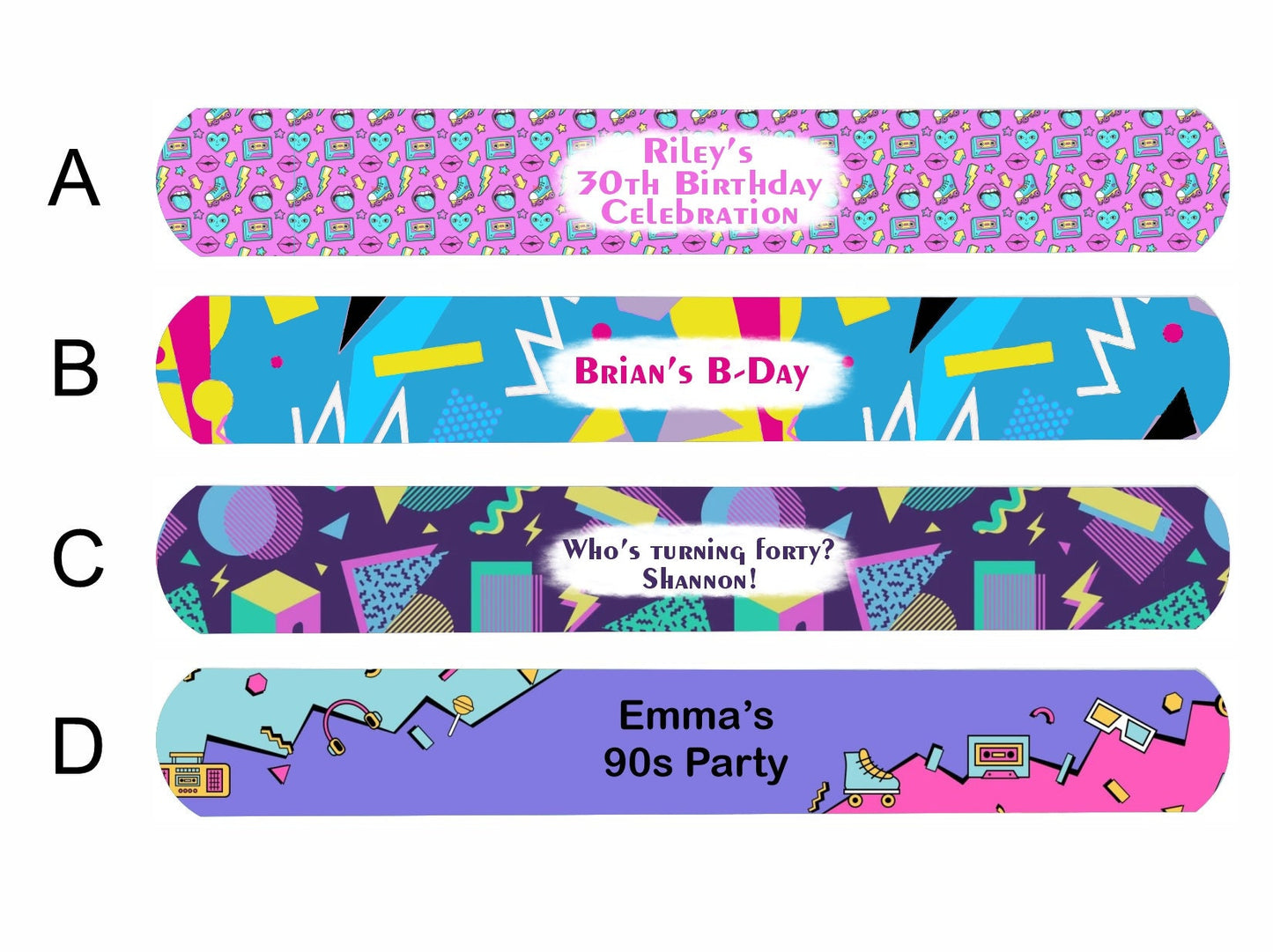 90s/80s Themed Custom Slap Bracelets | Printed Party Favor Slap Bracelets