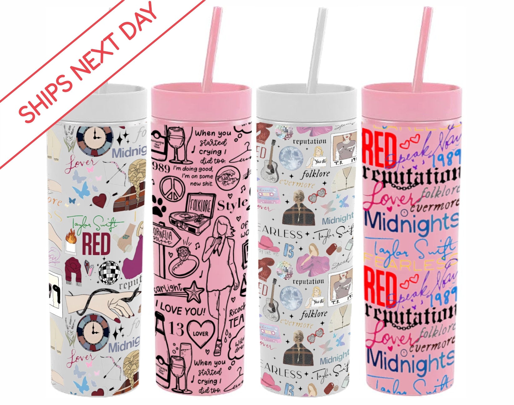 Taylor Swift Skinny Tumbler with Lid and Straw