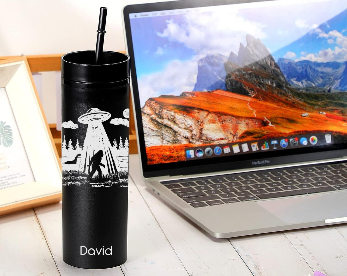 Custom Bigfoot Alien Skinny Tumblers with Lid and Straw | Bigfoot gifts | Alien Gifts | Sasquatch Lover
