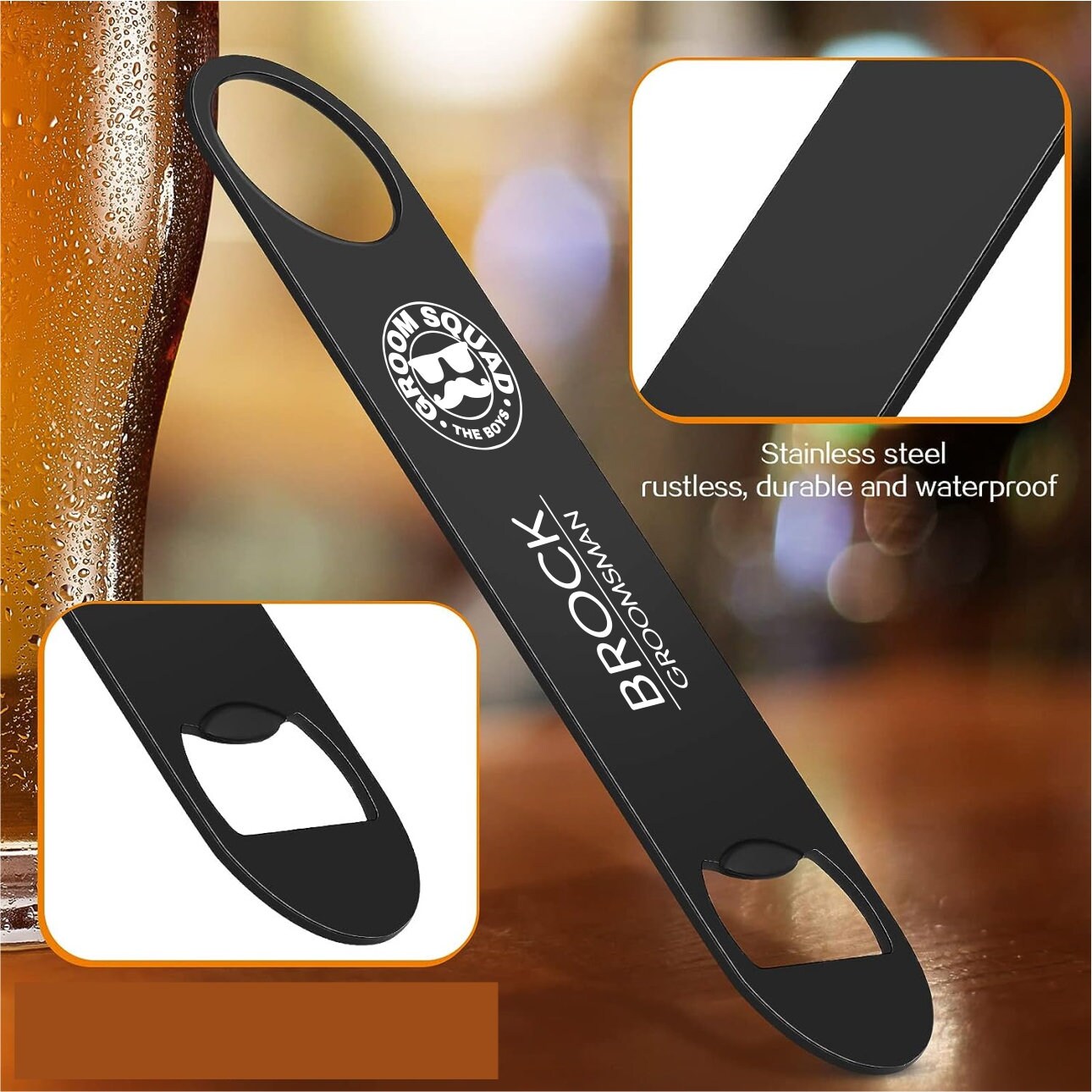 Large Monogrammed Groomsmen Stainless Steel Bottle Opener