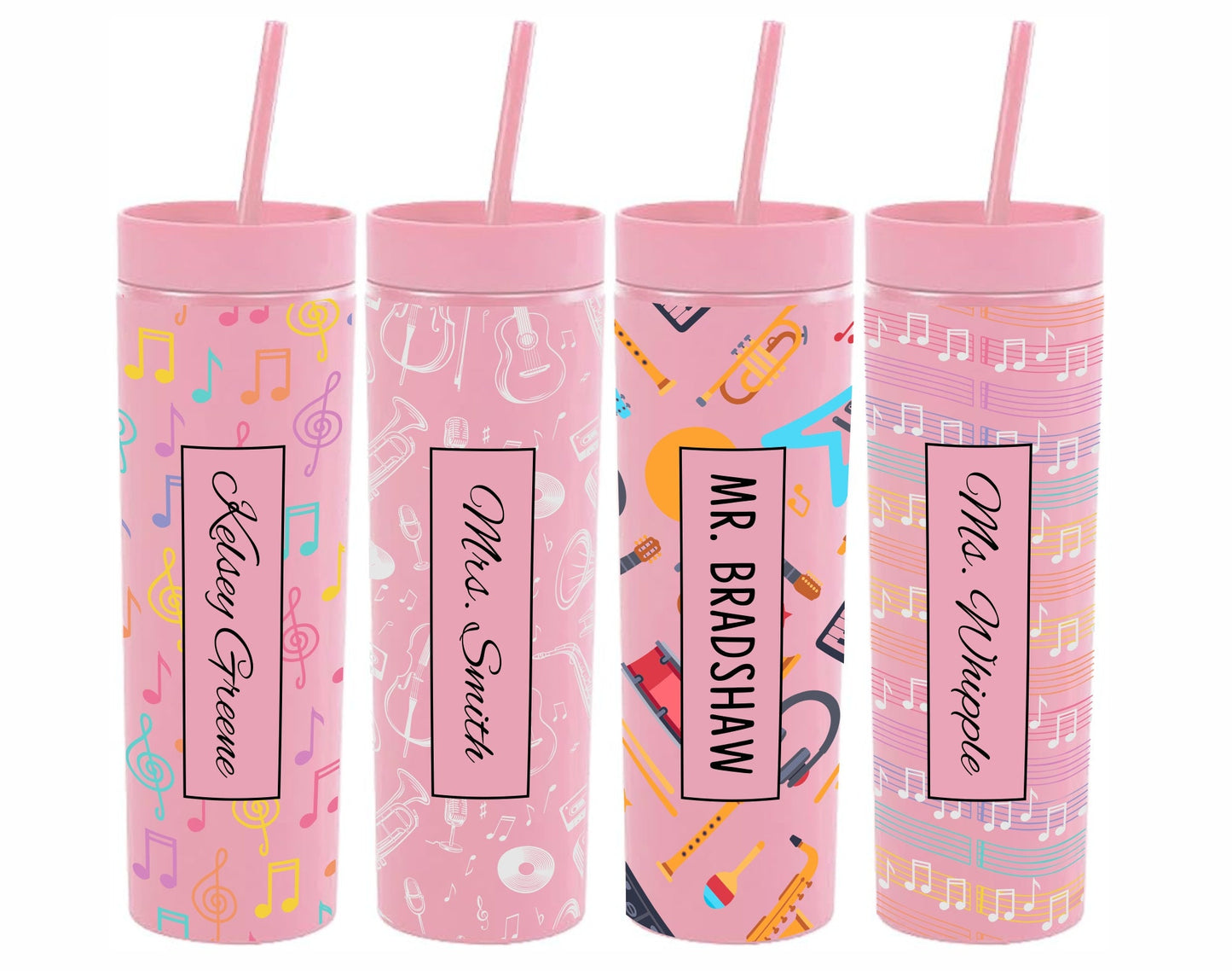 Personalized Music Teacher Skinny Tumbler with Lid and Straw