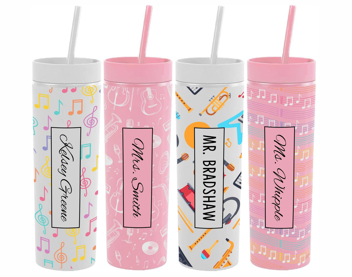 Personalized Music Teacher Skinny Tumbler with Lid and Straw