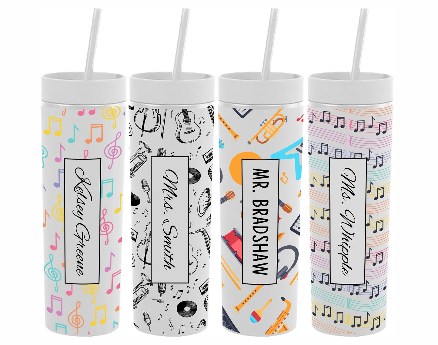 Personalized Music Teacher Skinny Tumbler with Lid and Straw