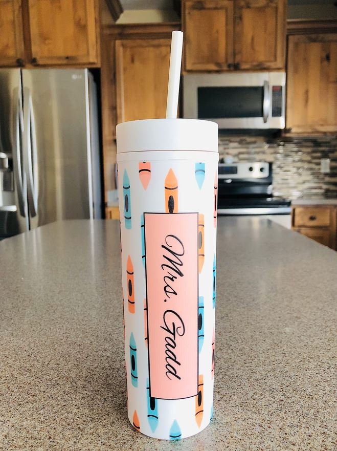 Monogrammed Teacher Appreciation Skinny Tumblers with Lids and Straws