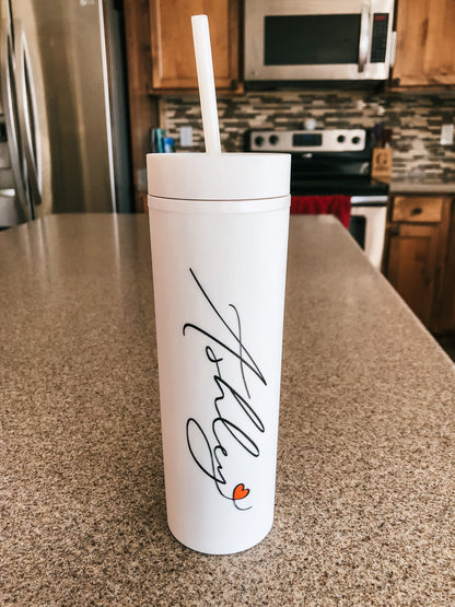 Monogrammed Tumbler, Skinny Tumblers with Lid and Straw, Bridesmaid Gift