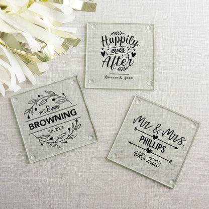 Monogrammed Mr & Mrs Glass Coaster Set, Personalized Wedding Coasters, Personalized printed Glass Coaster Set