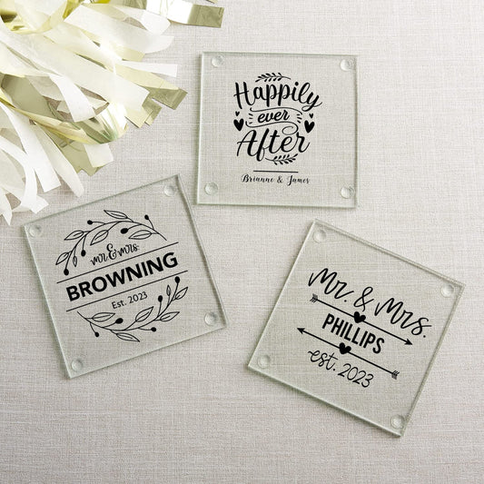 Monogrammed Mr & Mrs Glass Coaster Set, Personalized Wedding Coasters, Personalized printed Glass Coaster Set