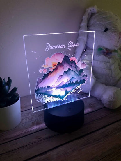 Monogram Mountain LED Night Light: Personalized Bedroom Decor