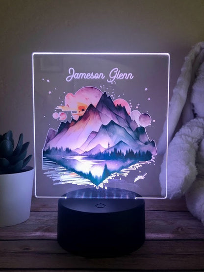 Monogram Mountain LED Night Light: Personalized Bedroom Decor