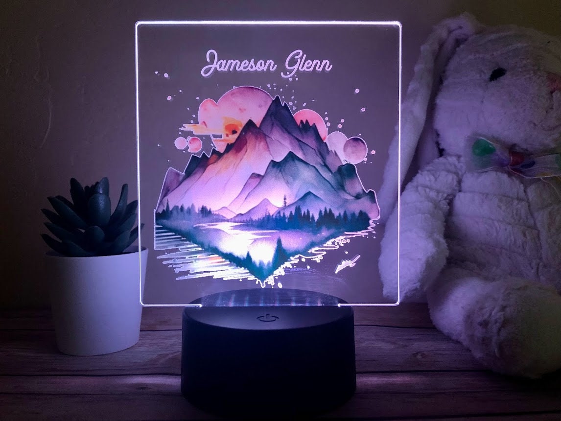 Monogram Mountain LED Night Light: Personalized Bedroom Decor