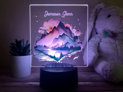 Monogram Mountain LED Night Light: Personalized Bedroom Decor