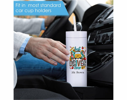 Monogrammed Bus Driver Gift Skinny Tumbler with Lid and Straw