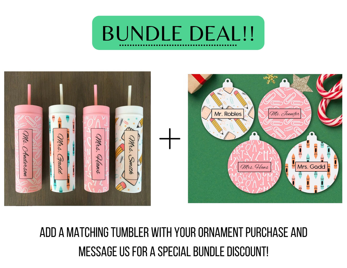 Monogrammed Teacher Appreciation Christmas Ornaments