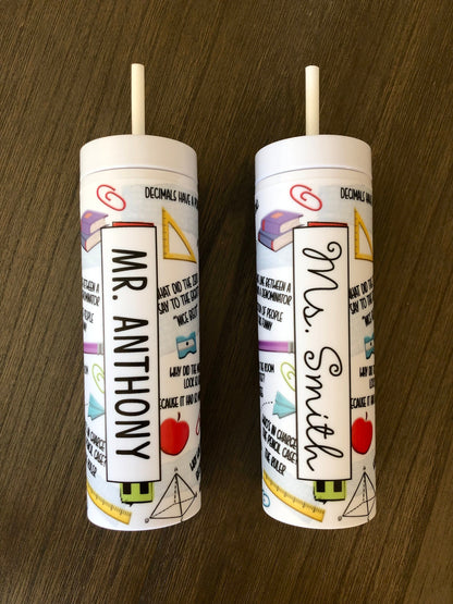 Monogrammed Punny Math Teacher Skinny Tumbler with Lid and Straw