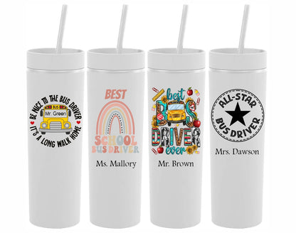 Monogrammed Bus Driver Gift Skinny Tumbler with Lid and Straw