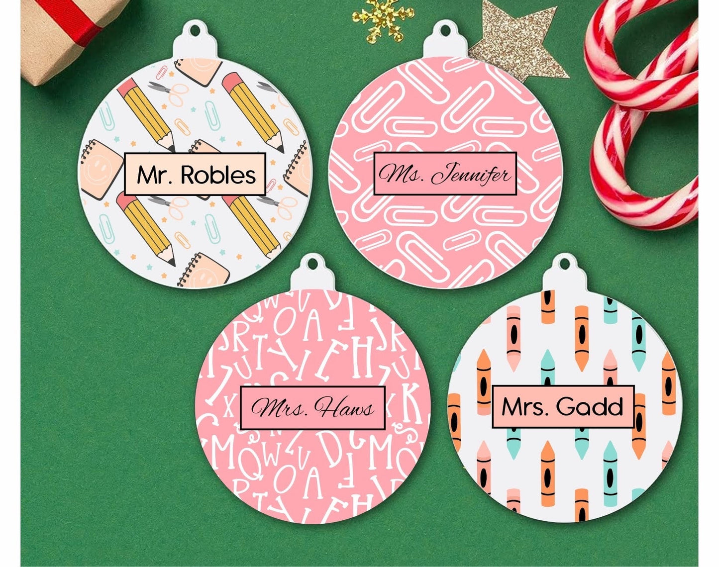 Monogrammed Teacher Appreciation Christmas Ornaments