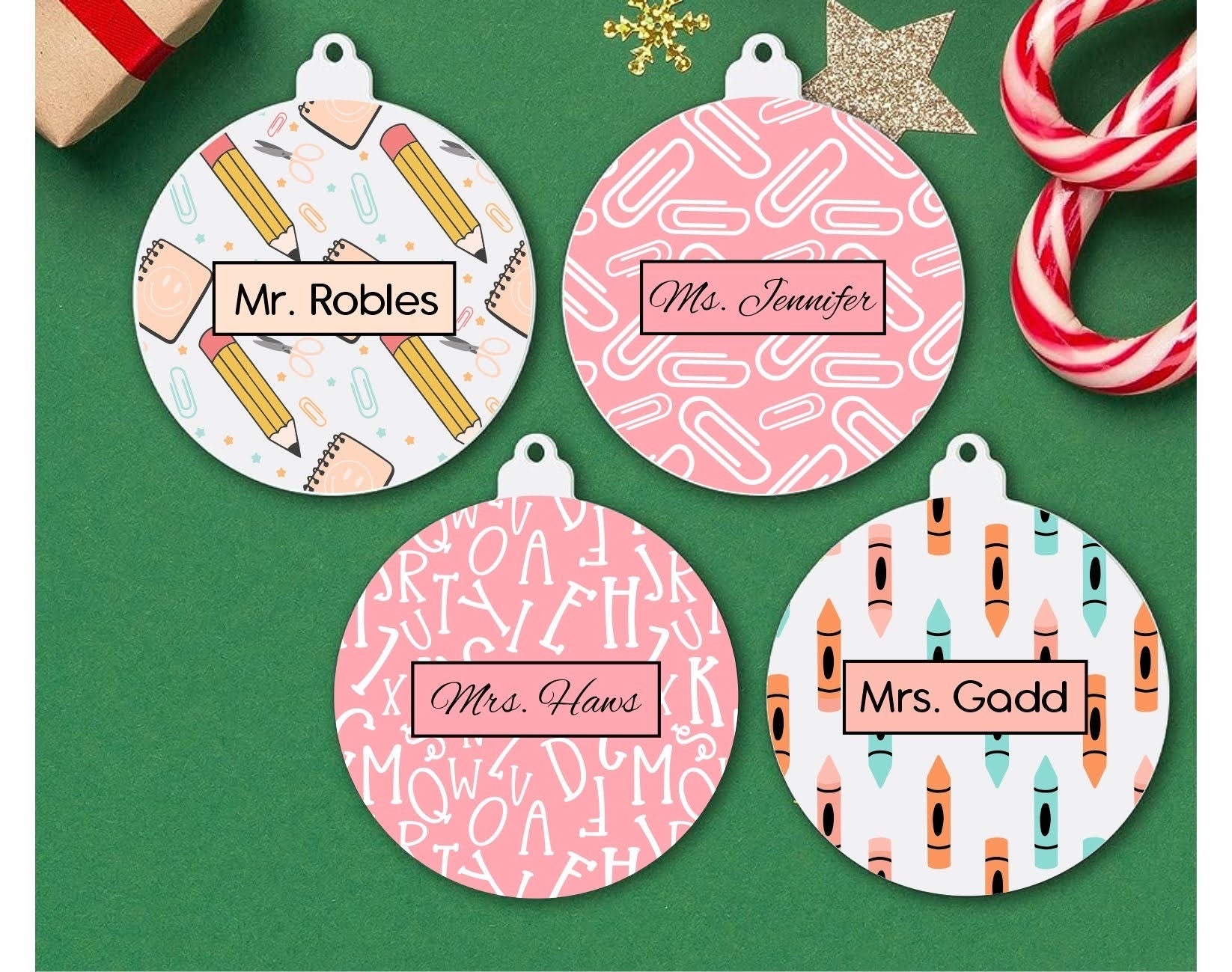Monogrammed Teacher Appreciation Christmas Ornaments