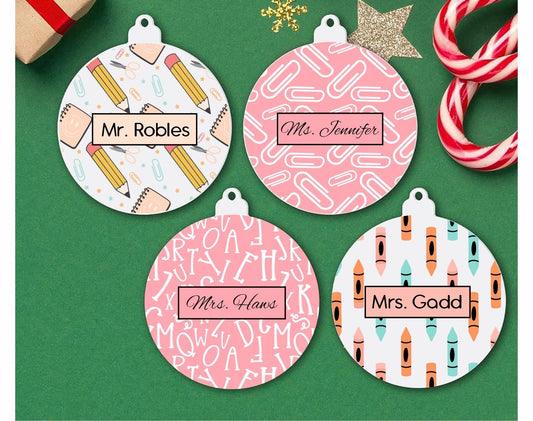 Monogrammed Teacher Appreciation Christmas Ornaments