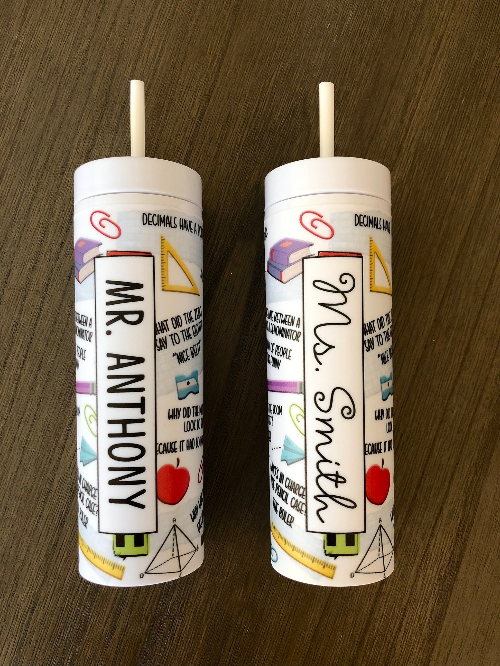 Monogrammed Punny Math Teacher Skinny Tumbler with Lid and Straw