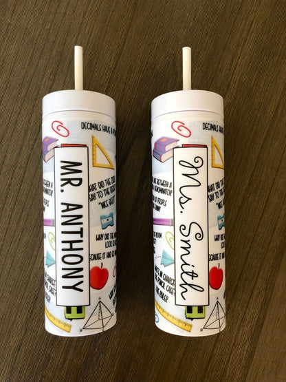 Monogrammed Punny Math Teacher Skinny Tumbler with Lid and Straw