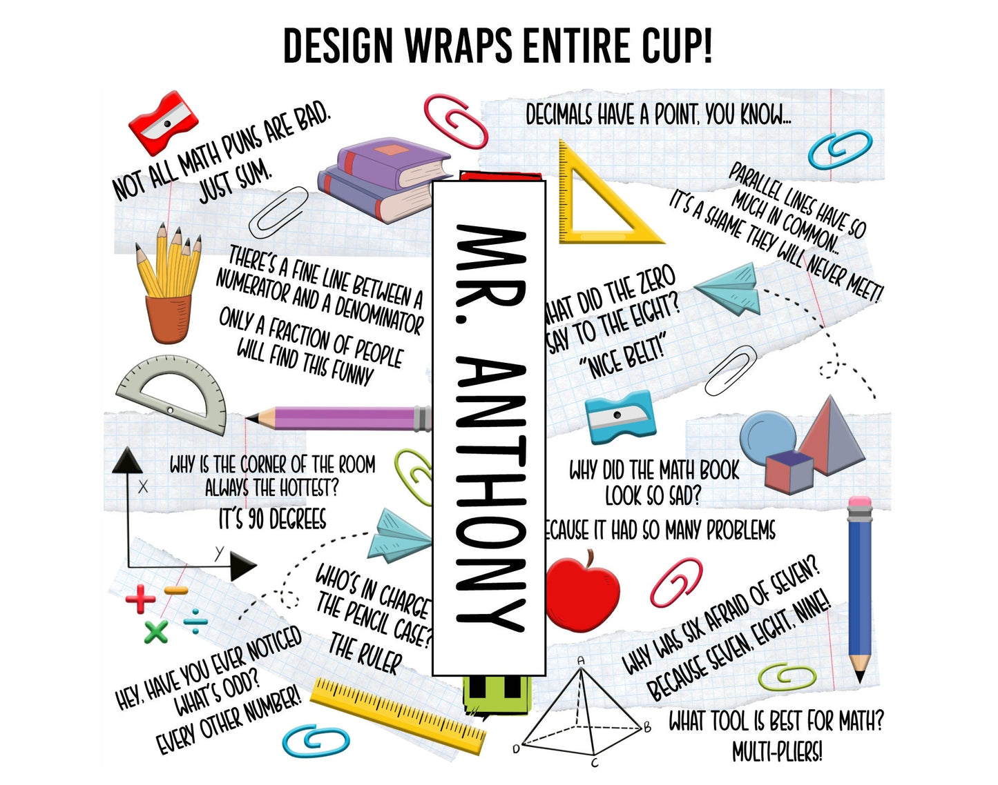 Monogrammed Punny Math Teacher Skinny Tumbler with Lid and Straw