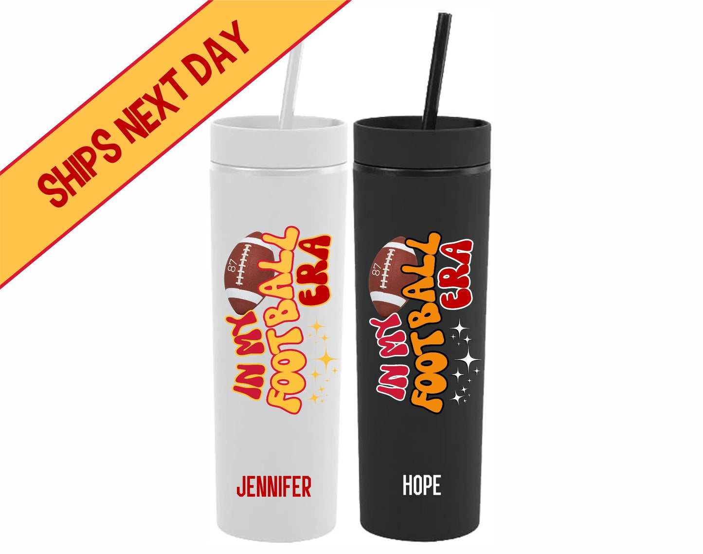 In My Football Era Monogrammed Skinny Tumbler with Lid and Straw