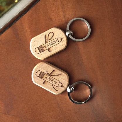 Monogrammed Wooden Teacher Keychain: Engraved Gift
