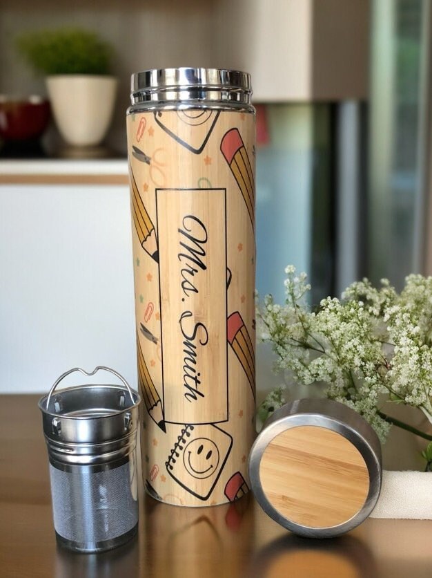 Monogrammed Bamboo Teacher Appreciation Thermos
