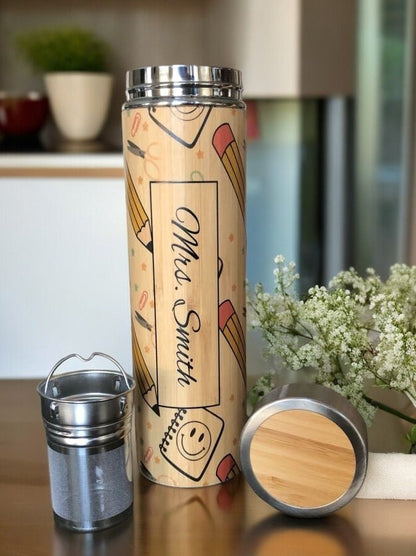 Monogrammed Bamboo Teacher Appreciation Thermos