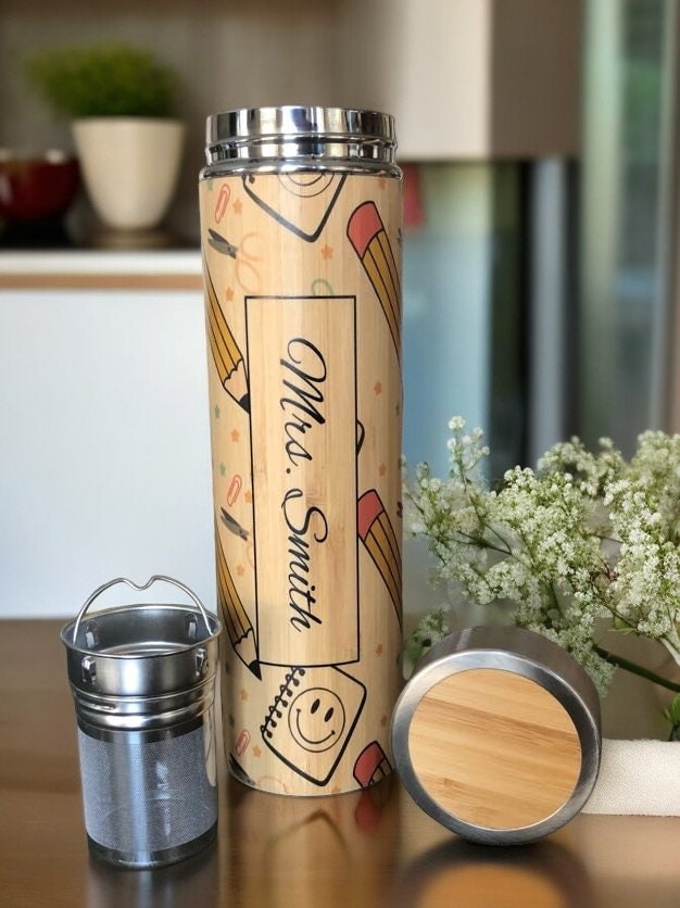Monogrammed Bamboo Teacher Appreciation Thermos