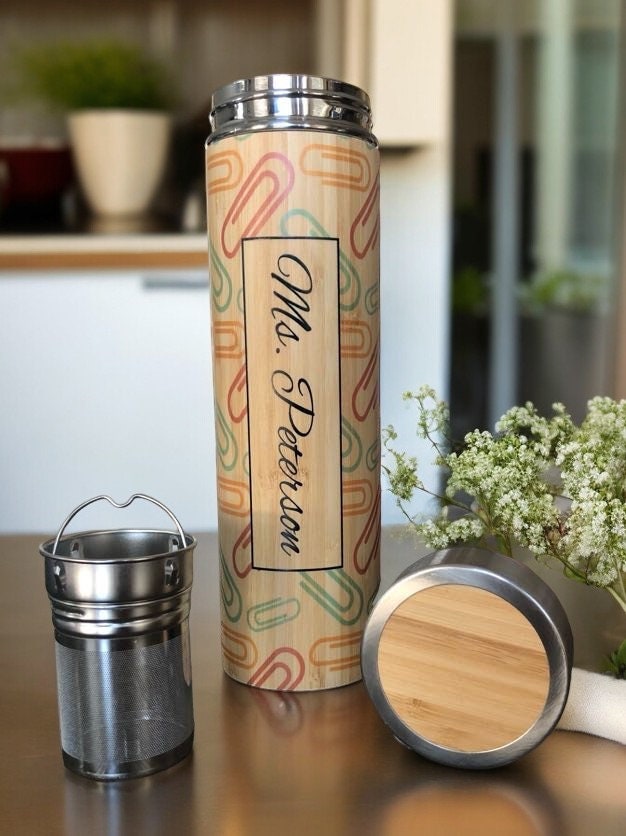 Monogrammed Bamboo Teacher Appreciation Thermos