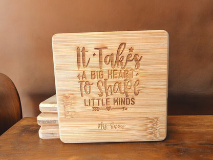 Custom Laser Engraved Teacher Appreciation Bamboo Coasters