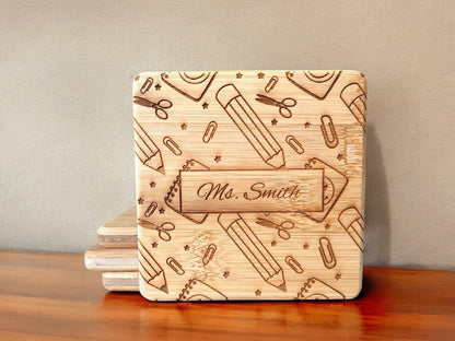 Personalized Teacher Appreciation Bamboo Coasters
