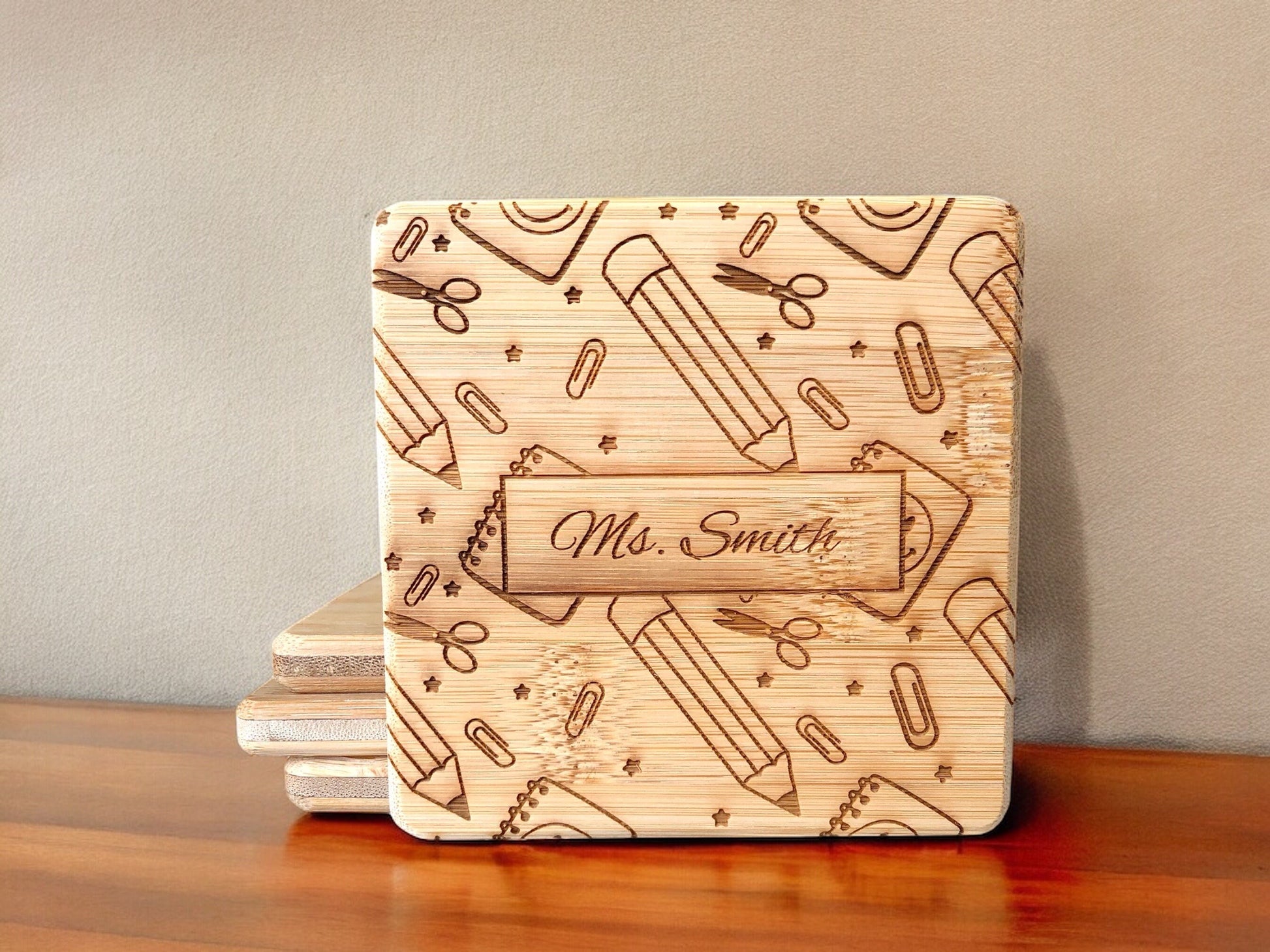 Personalized Teacher Appreciation Bamboo Coasters