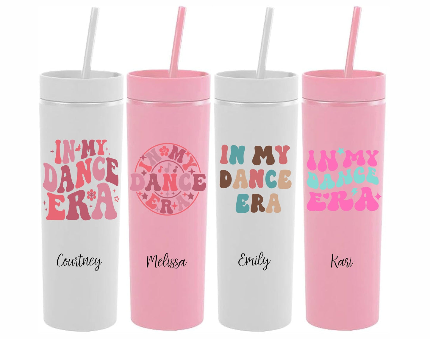 Monogrammed Dance Era Skinny Tumbler with Lid and Straw
