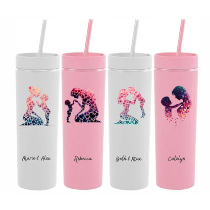 Mother and Child Skinny Tumbler with Lid and Straw