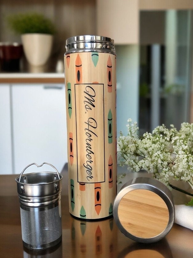 Monogrammed Bamboo Teacher Appreciation Thermos