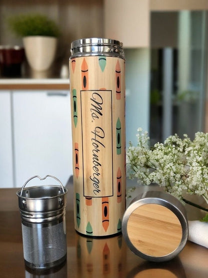 Monogrammed Bamboo Teacher Appreciation Thermos