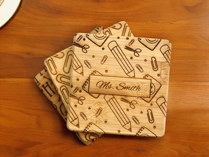 Personalized Teacher Appreciation Bamboo Coasters