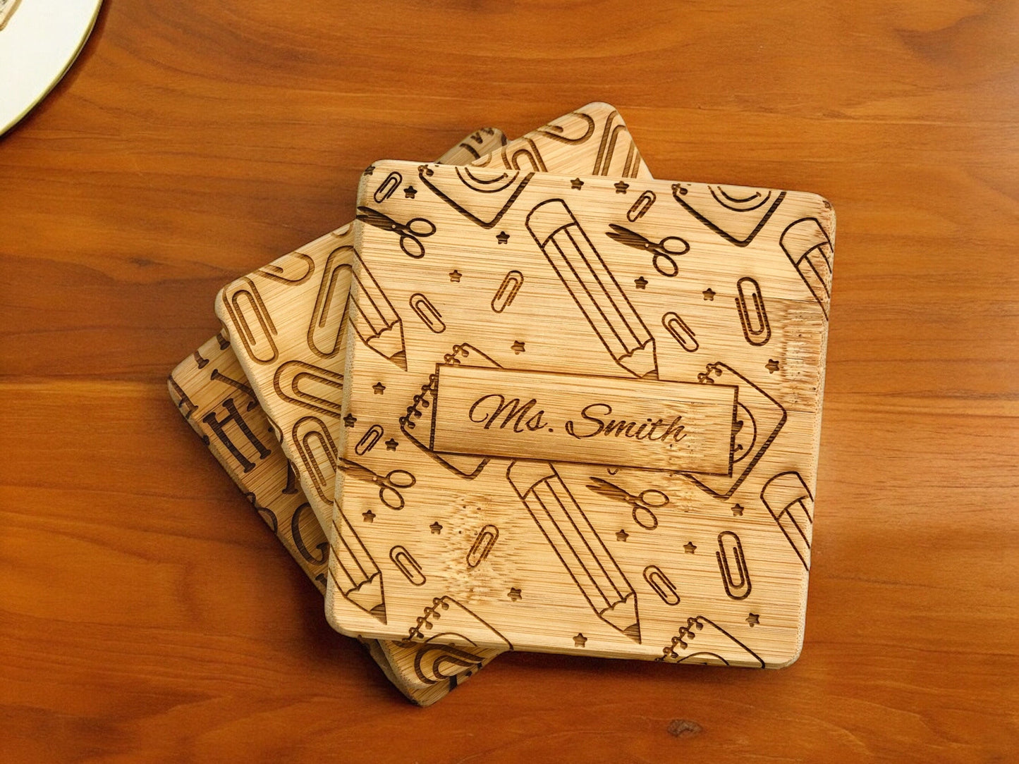 Personalized Teacher Appreciation Bamboo Coasters