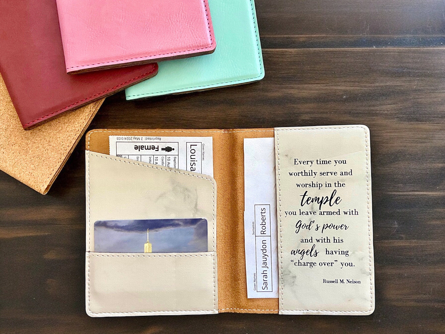 Personalized LDS Temple Recommend and Temple Ordinance Leather Holder with Name and Quote