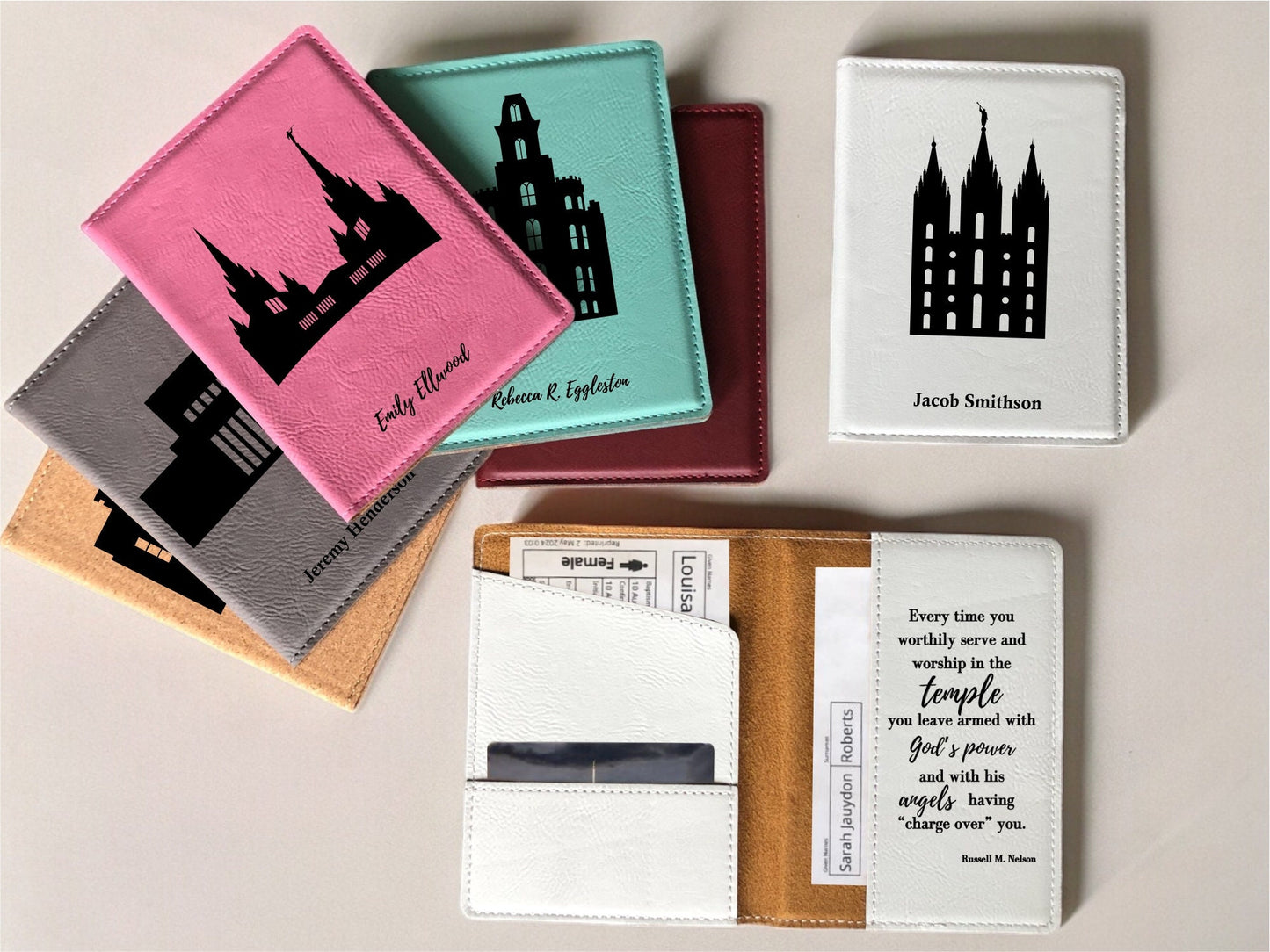 Personalized LDS Temple Recommend and Temple Ordinance Leather Holder with Name and Quote