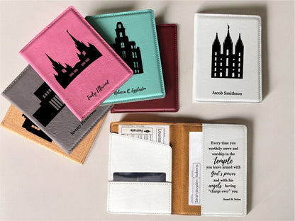 Personalized LDS Temple Recommend and Temple Ordinance Leather Holder with Name and Quote