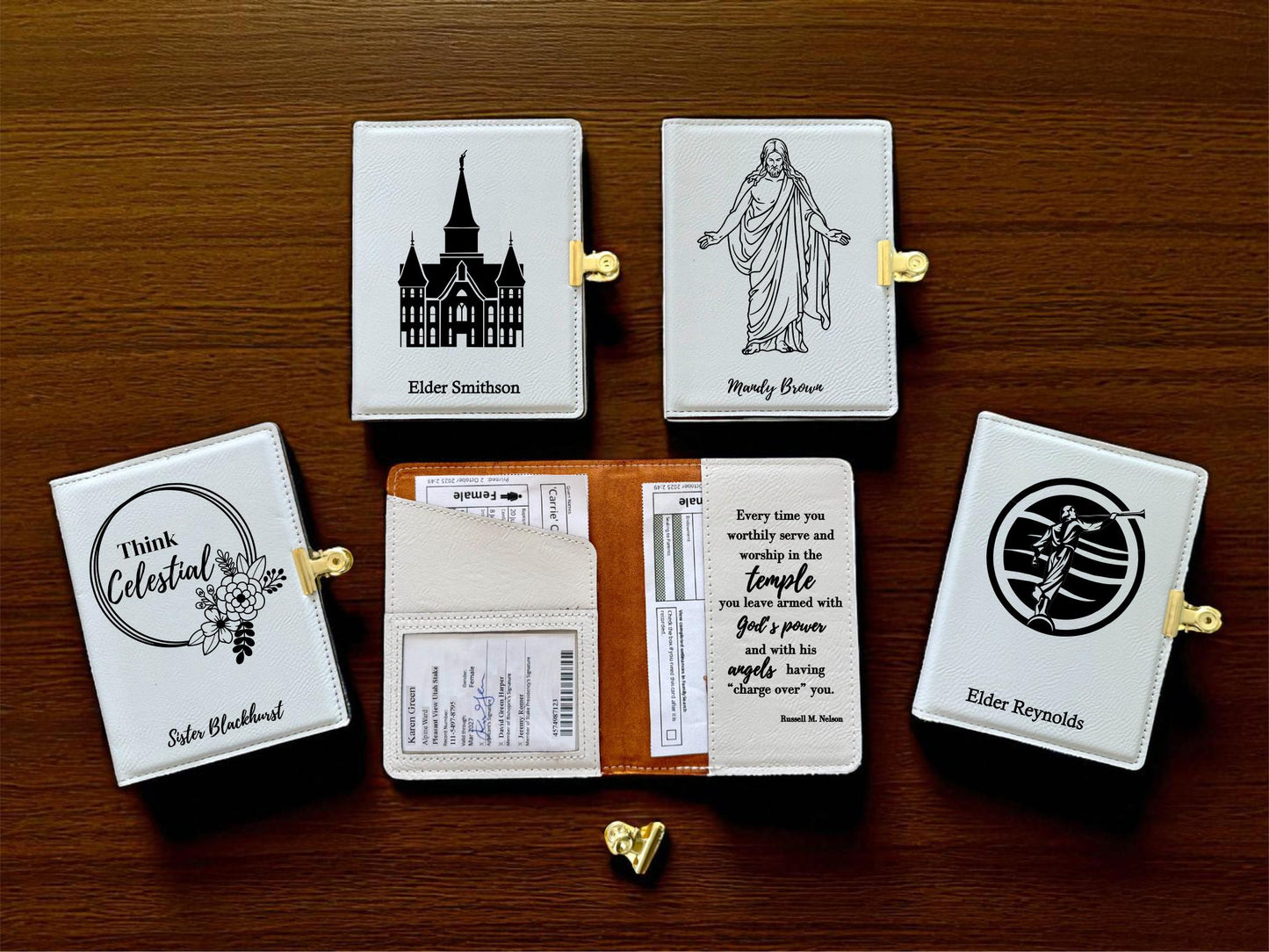 NEW! Custom Engraved Temple Recommend and name Card Holder with Recommend Scanner Window