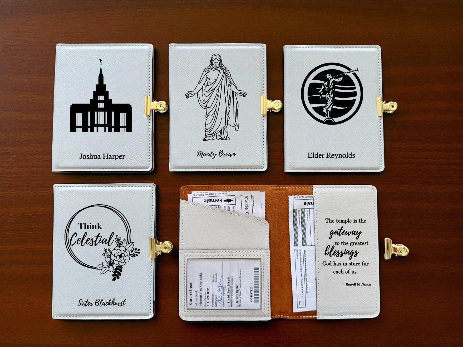 NEW! Custom Engraved Temple Recommend and name Card Holder with Recommend Scanner Window
