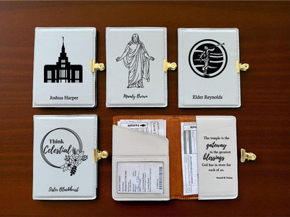NEW! Custom Engraved Temple Recommend and name Card Holder with Recommend Scanner Window