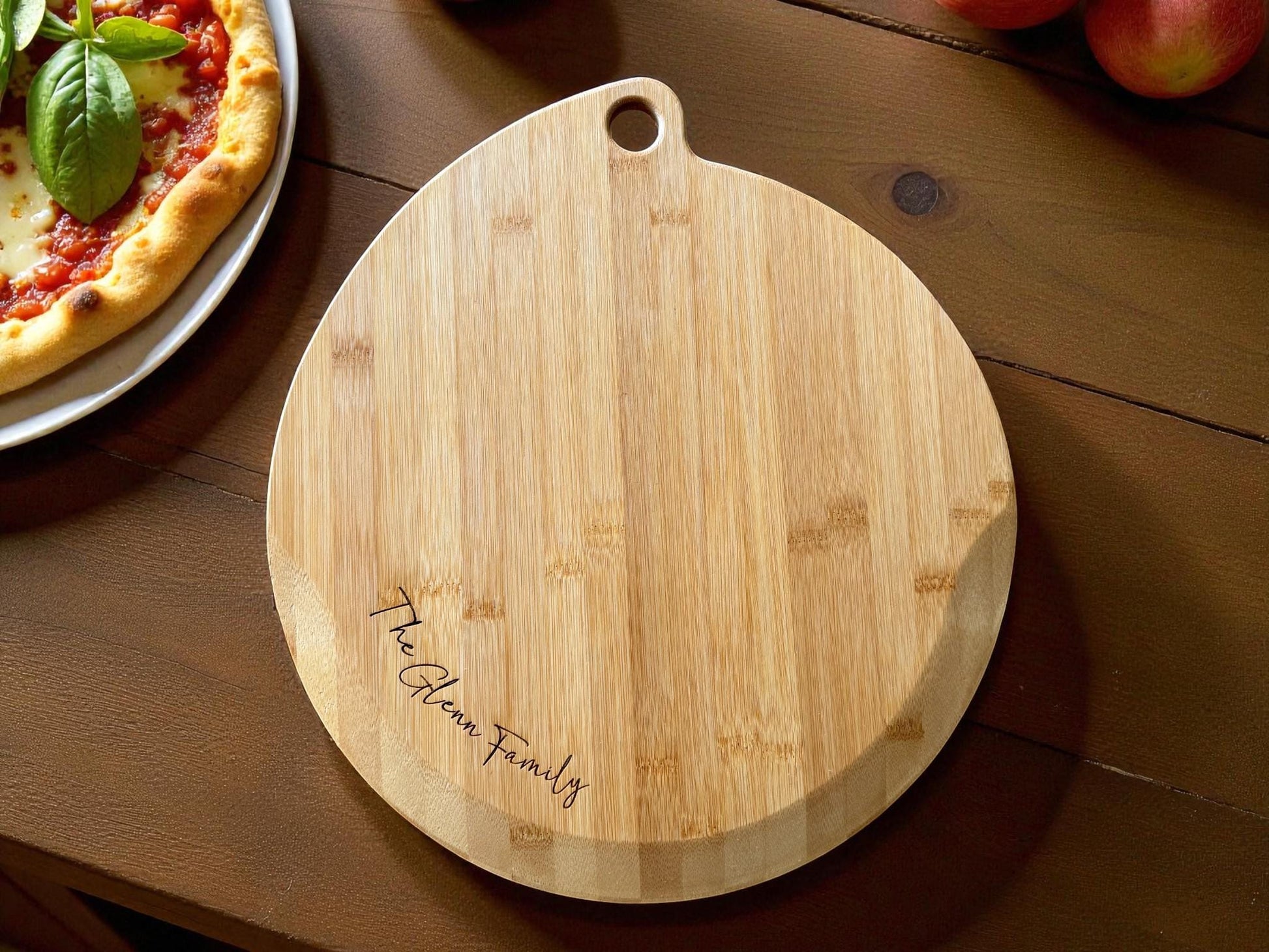 Personalized Bamboo Pizza Board | Custom Family Name Cutting Board | Laser Engraved Housewarming, Wedding, or Christmas Gift